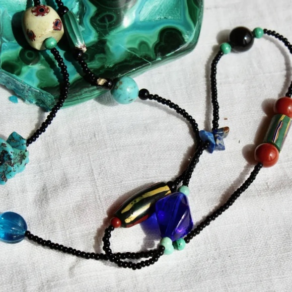 NWOT Vintage 32 Inch Long Seed Bead, Polymer Clay and Gemstone Necklace - Picture 3 of 7
